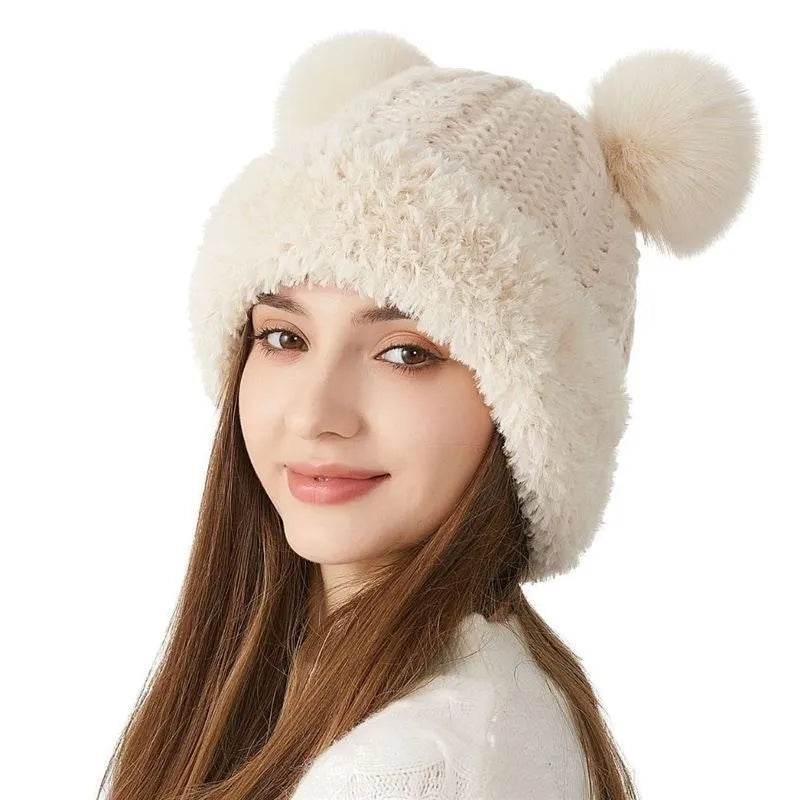 Women Winter Cute Fur Ball Knitted Beanie Hat Outdoor - EX-STOCK Canada