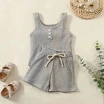 Girls' Sleeveless Simple Solid Color Casual Top And Shorts Two-piece Set for girls - EX-STOCK Canada
