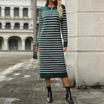 Slim Striped Printed Long Cashmere Dress  Autumn And Winter Long Sleeve Dresses For Women - EX-STOCK CANADA