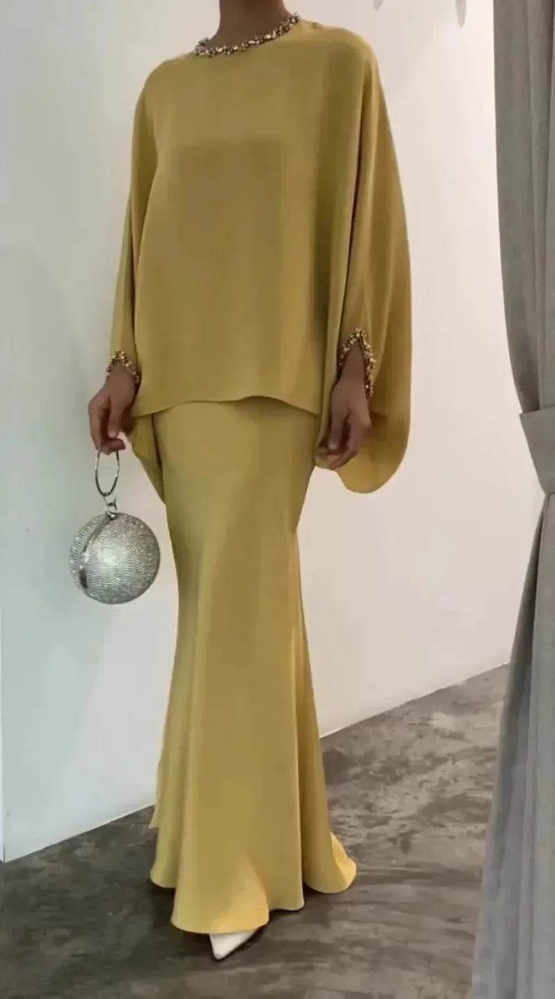 Women's Middle East Pearl Mop Dress Suit Arabtop and Blouse Elegant Matching ArabTop and Skirt suit Arab2 piece outfit - EX-STOCK Canada