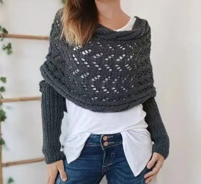 Autumn And Winter Warm Knitted Shawl Women's Hollowed-out Double Sleeve Shawl Collar Fashion Natural For Home And Party EX-STOCK Canada 