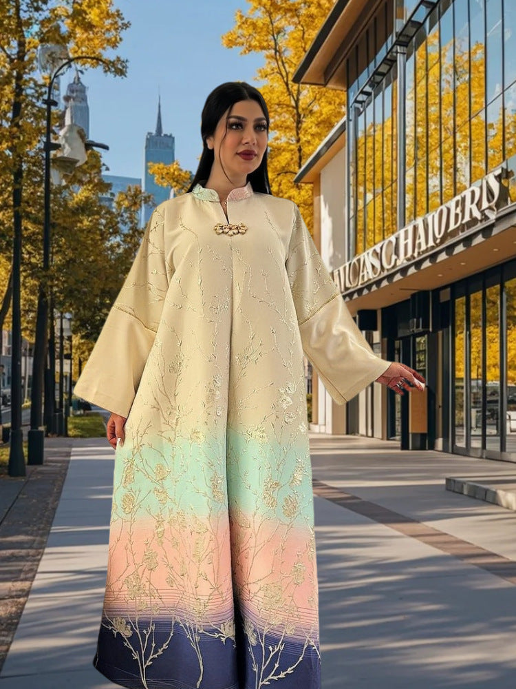 Middle East Muslim Stand Collar Gradient Women's Robe - EX-STOCK Canada