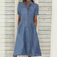 Women's European And American Lapel Casual loose button down Midi Denim jeans Mum Dress - EX-STOCK Canada