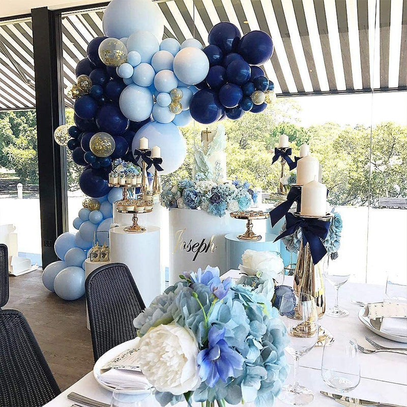 Blue & Gold Balloon Arch Kit – 12" Party Decoration Set with Ribbons & Glue