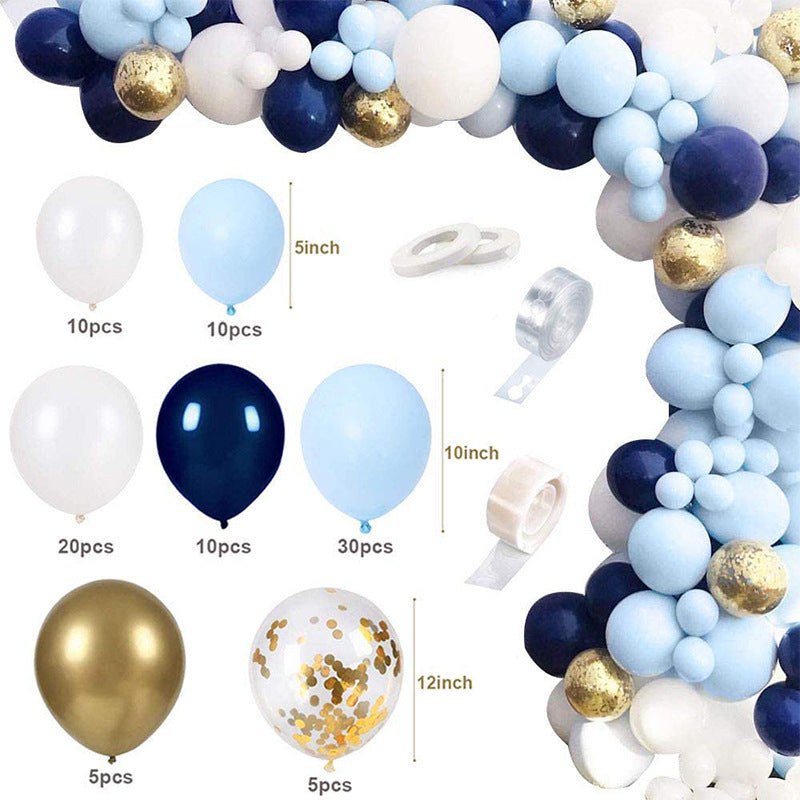 Blue & Gold Balloon Arch Kit – 12" Party Decoration Set with Ribbons & Glue