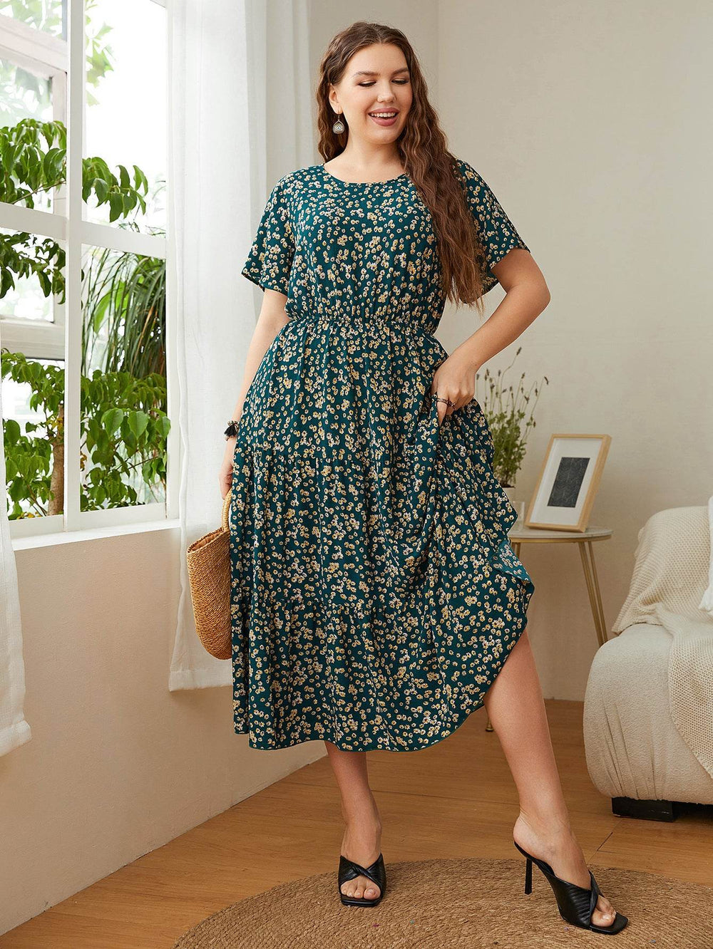 Summer Plus Size Women Floral Printed Midi Dresses - EX-STOCK Canada