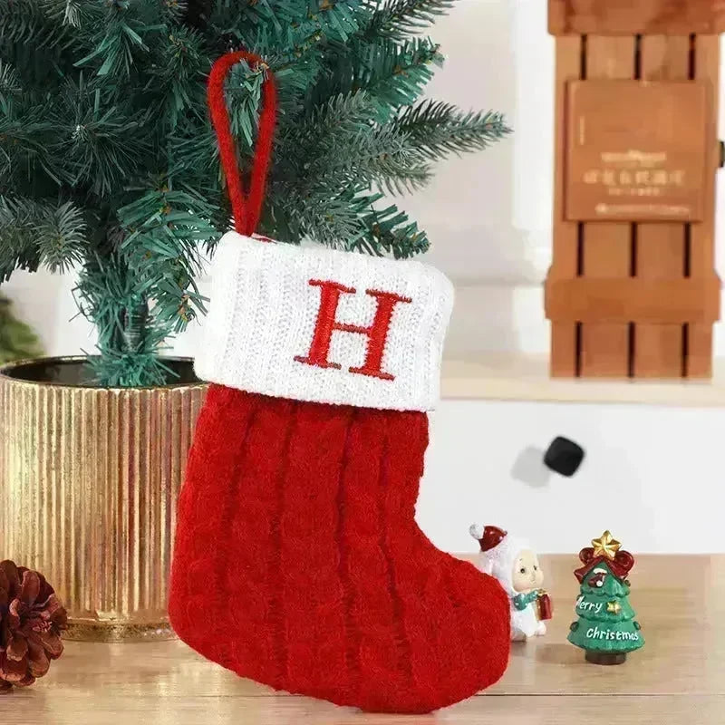 Cute Letters Christmas Stockings Decorative Creative Tree Pendant Wool Knitted Socks - EX-STOCK CANADA