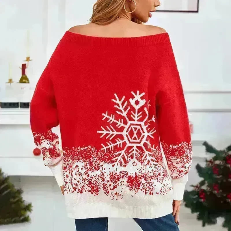 Snowflake Off-the-shoulder Cashmere Christmas Sweater top Women - EX-STOCK CANADA