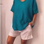 Spring Summer Loose Short Sleeves cotton linen blouse top Women Summer Tops - EX-STOCK CANADA