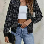 Autumn Winter Casual Long Sleeve plaid Houndstooth  zipper outwear jacket women - EX-STOCK CANADA