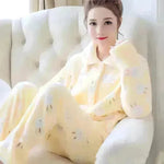 Women Coral Velvet Fleece Pajamas Fall Winter Loungewear Flannel  Sleepwear - EX-STOCK CANADA