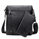 Black leather crossbody bag with a wallet attached, featuring the brand 'LEINASEN'.