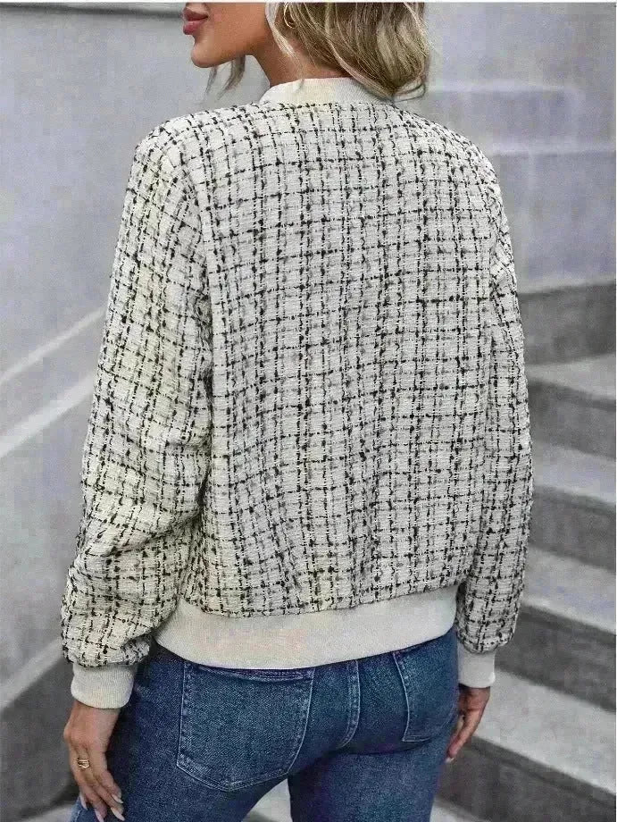 Autumn Winter Casual Long Sleeve plaid Houndstooth  zipper outwear jacket women - EX-STOCK CANADA