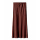 High Quality Satin Silk High Waist Drawstring Lace-up Solid Women Satin Midi Skirt - EX-STOCK Canada