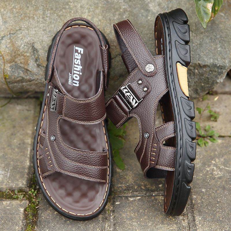 Men's Non-slip Casual First Layer Cowhide Sandal Slippers  EX-STOCK CANADA