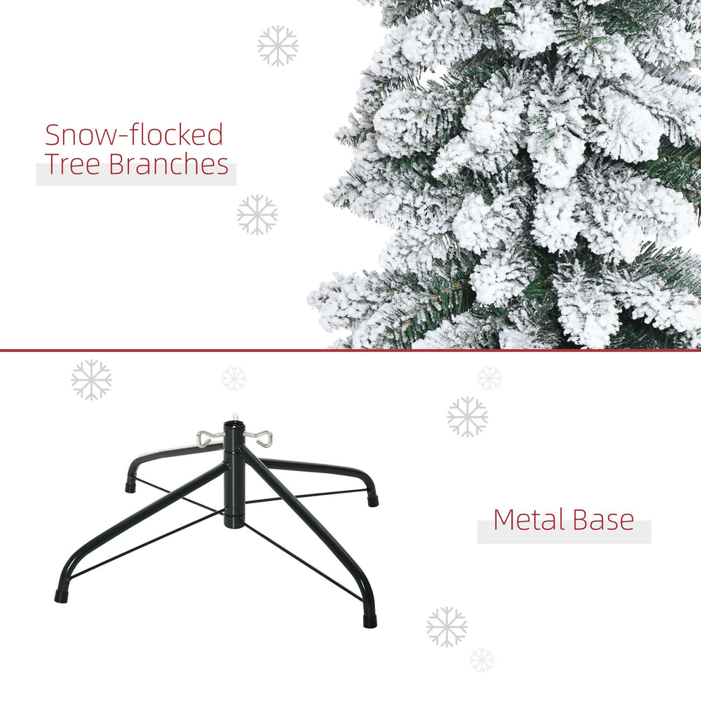 6 Ft Snow-Flocked Artificial Christmas Tree, Slim Pencil Xmas Tree With Realistic Branches, Metal Base, Green EX-STOCK Canada 