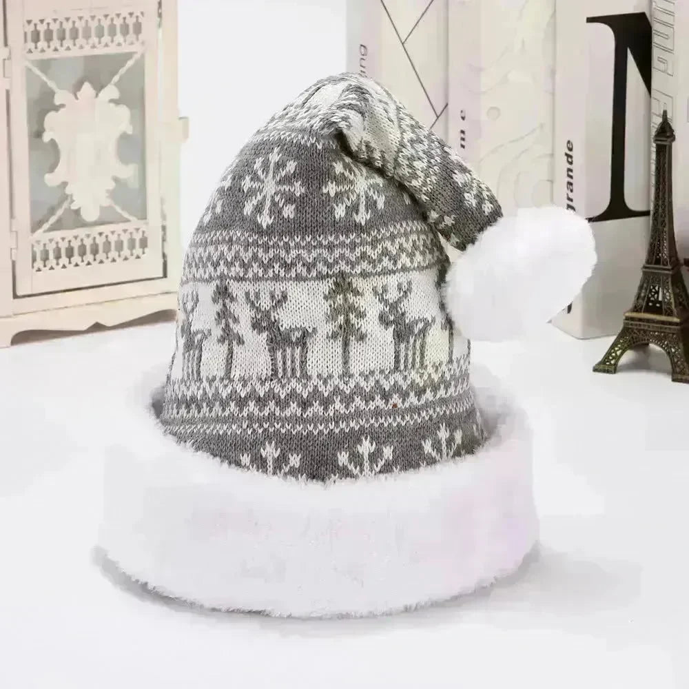 Snowflake Deer Knitted Wool Flannel Christmas Hat - EX-STOCK CANADA