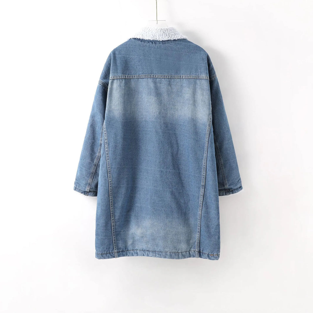 Giacca in jeans foderata in pile blu 3/4 maniche jeans unisex