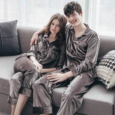 2pcs Couple Gold Velvet Long Sleeve Pajamas set - EX-STOCK Canada