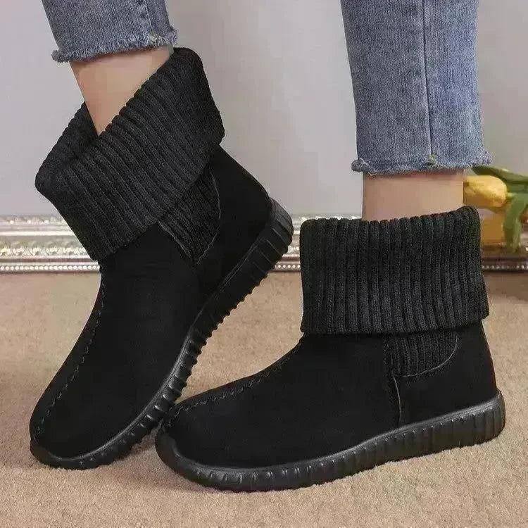 Flat Ankle Boots With Reversible Knitted Design Winter Fashion Comfortable Snow Boot For Women Shoes - EX-STOCK CANADA