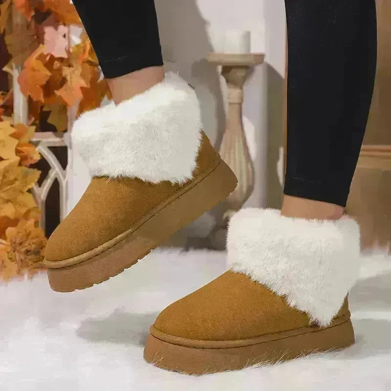Winter Plush Snow Boots Fashion Round Toe Flat Thickened Suede Cotton Shoes For Women Casual Warm Short Boot - EX-STOCK CANADA