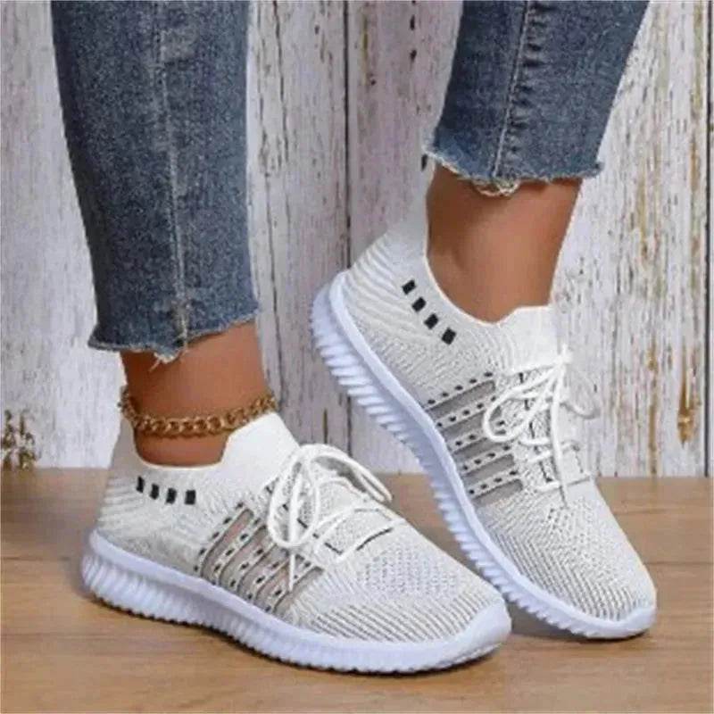 Casual Lace-up Mesh Sneakers Breathable Flying Woven Round Toe Walking Running Sports Shoes for Women - EX-STOCK Canada