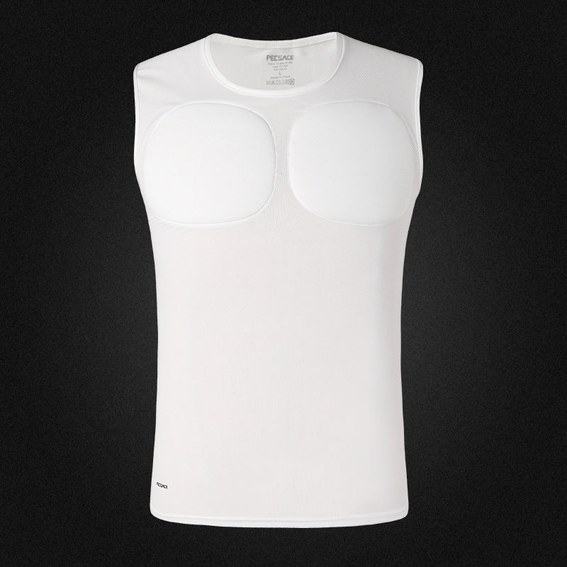 White sleeveless athletic shirt on a black background