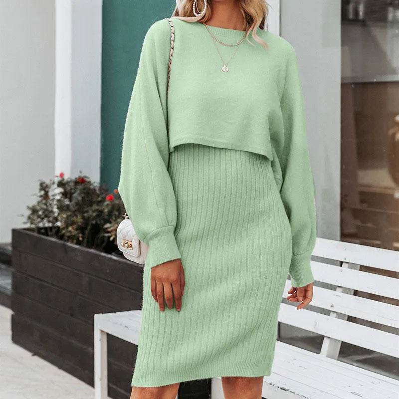Women 2pcs Winter Outfit Cashmere dress Cropped Pullover top - EX-STOCK Canada