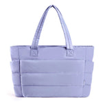 Light purple tote bag with multiple pockets on a white background Large Capacity Quilted Puffer Tote Bag for Women – Multi-Pocket Shoulder Bag | 9 Colours