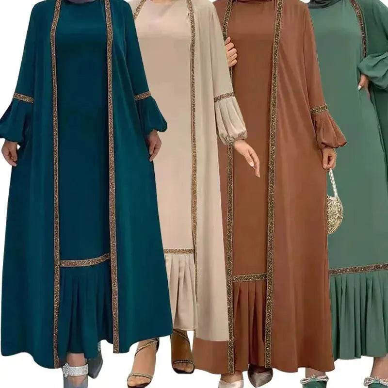 Elegant Two piece for ArabWomen Abaya Underwear dress and Kimono Abaya Open front Abaya for Middle Easter Arab Dubai Women - EX-STOCK Canada
