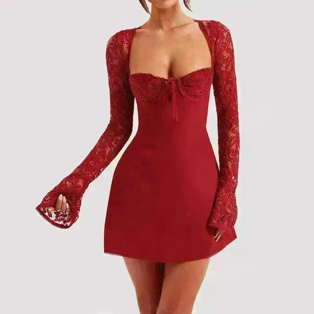 Women Fashion Corset Lace Long Sleeve Dress Charming Y2K Backless Lace up  Short  Mini Dress Low Back Mini Dress for Cocktail Evening Party Events. - EX-STOCK CANADA