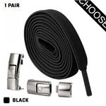 Black shoelace set with silver lace locks on a white background