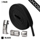 Black shoelace set with silver lace locks on a white background