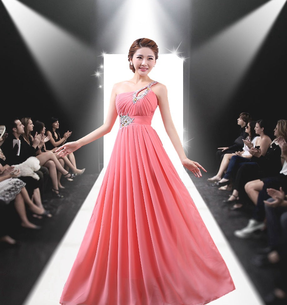 Evening dress one-shoulder dinner banquet long banquet EX-STOCK Canada 