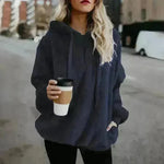 Women's Polerones Fleece Hoodie Pullover fall Winter Zipper Pocket Sweatshirt - EX-STOCK CANADA