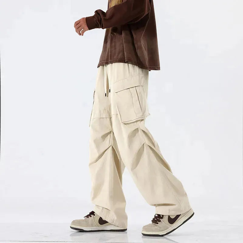 Overalls Men's Retro Trendy Pleated Straight-leg Baggy Cargo Pant Trousers Casual - EX-STOCK CANADA