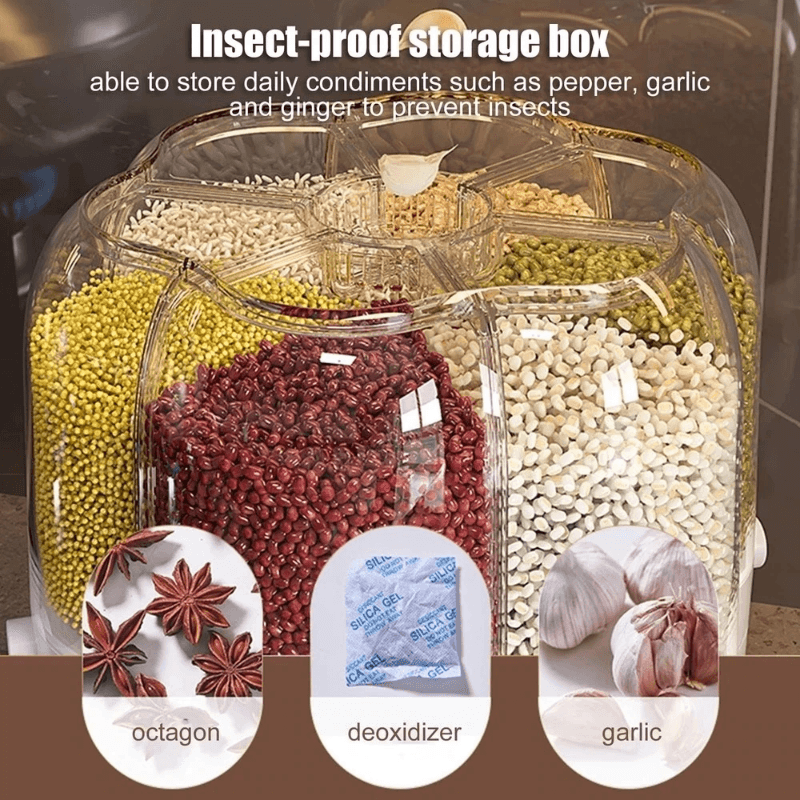 Large Food Storage Container 360 Rotating Rice Barrels Sealed Cereal Dispenser Rice Tank Grain Box Kitchen Storage Container 