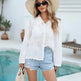 White lace Button down Long Sleeve Beach Blouse Shirt - EX-STOCK CANADA