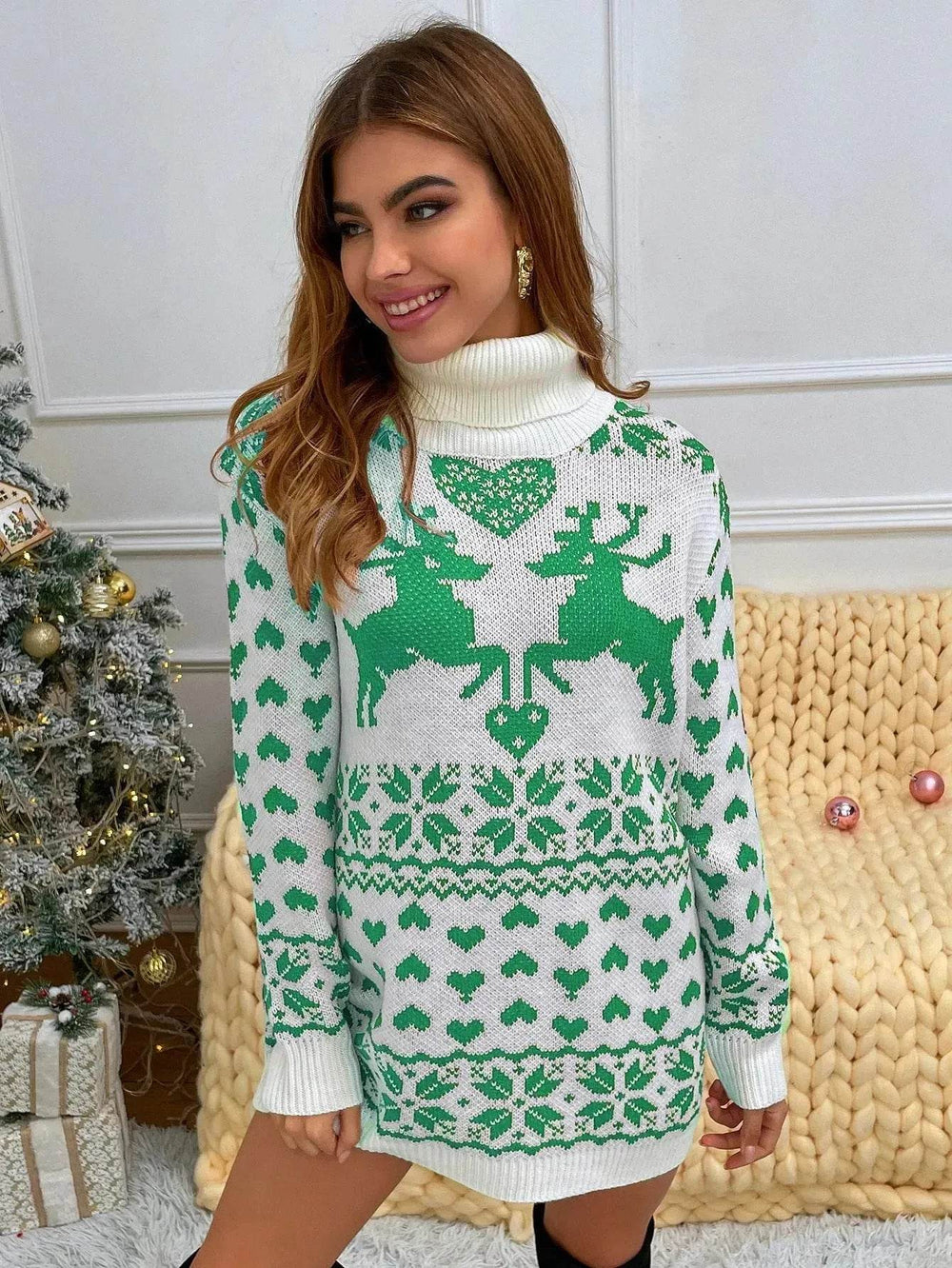 Winter Wool Mini Jumper dress Christmas Turtleneck Sweater Dress - EX-STOCK Canada