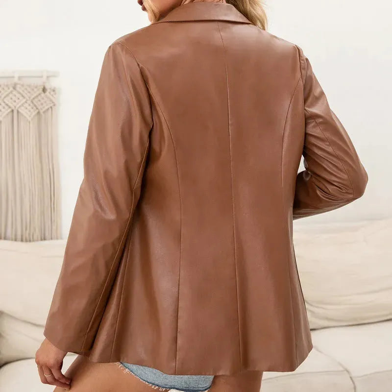 Fashion PU Leather Jacket Leather Blazer jacket Women - EX-STOCK CANADA