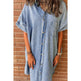 Women's Solid Color Single Row Multi-buckle loose Dress Short Sleeve Denim - EX-STOCK Canada