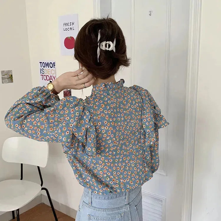 French Retro Floral Blouse Women Wood Ear blouse Women - EX-STOCK CANADA