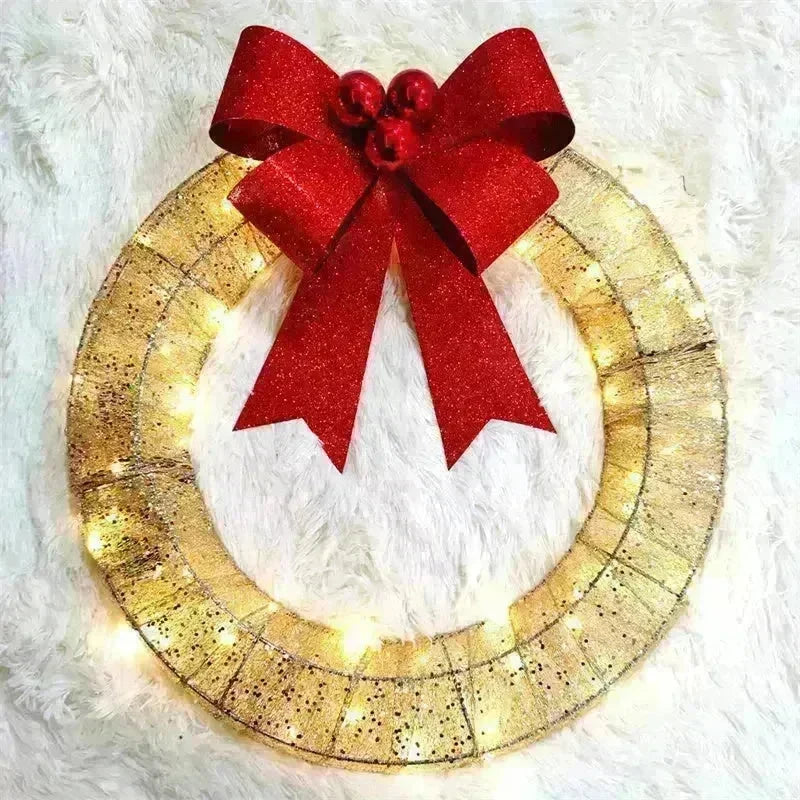 Front Door Wreath Bowknot Luminous LED Light Christmas Garland - EX-STOCK CANADA