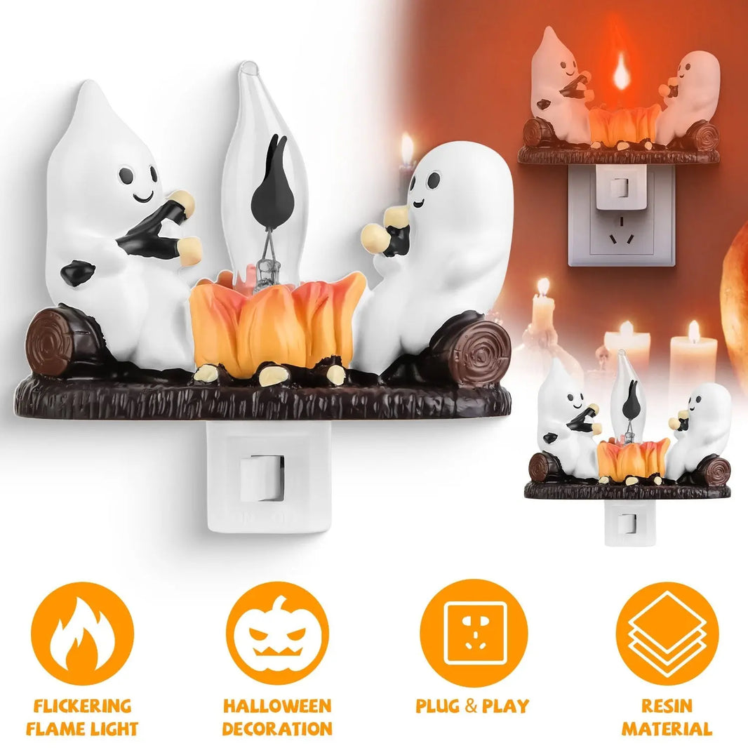 2Pcs Ghost Campfire Flickering Flame Night Light Indoor 3D Funny Halloween Nightlight Decoration Bedroom Night Light Halloween Decoration Gift For Friend Family - EX-STOCK Canada