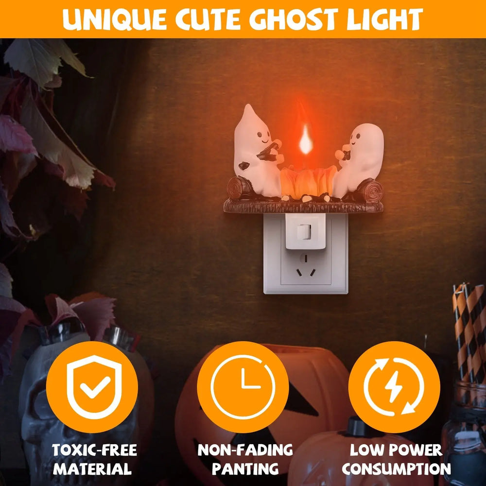 2Pcs Ghost Campfire Flickering Flame Night Light Indoor 3D Funny Halloween Nightlight Decoration Bedroom Night Light Halloween Decoration Gift For Friend Family - EX-STOCK Canada