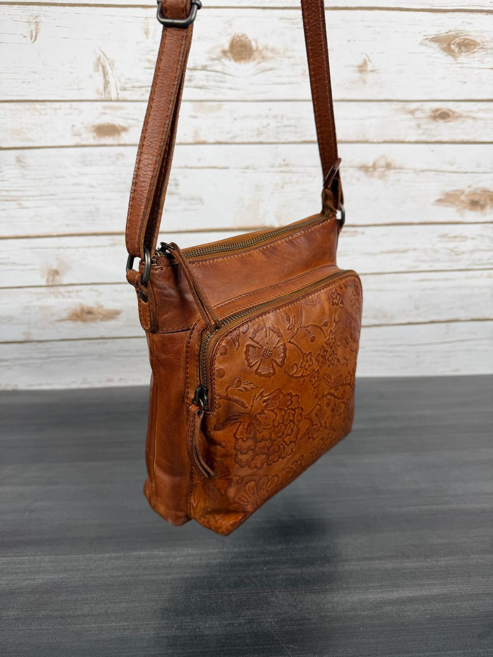 MET Flower Embossed Leather Crossbody Bag 