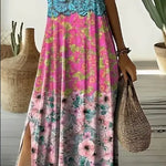 Spring Summer Vacation Resort Beach Slit Boho maxi dress - EX-STOCK CANADA
