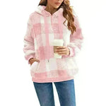 Casual Thick Fleece Plush half zip Plaid Hoodie Pullover top for women - EX-STOCK CANADA