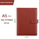 Brown faux-leather A5 macaron notebook shell with a strap closure, shown on a white background with size annotations of 177mm by 235mm.
