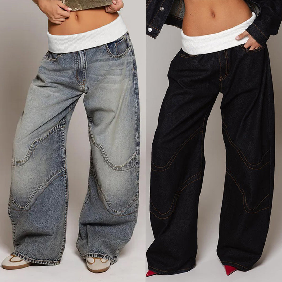 Women's Distressed Straight Leg Jeans – Loose Fit Denim Trousers